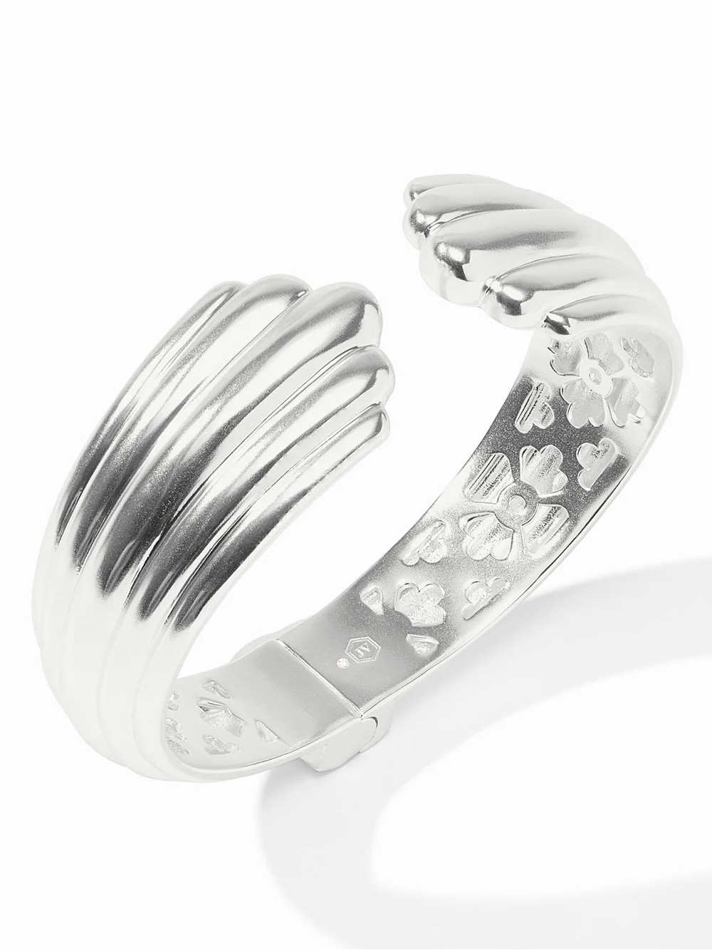 Chunky Ribbed Silver Cuff Bracelet - Picture 3 of 5